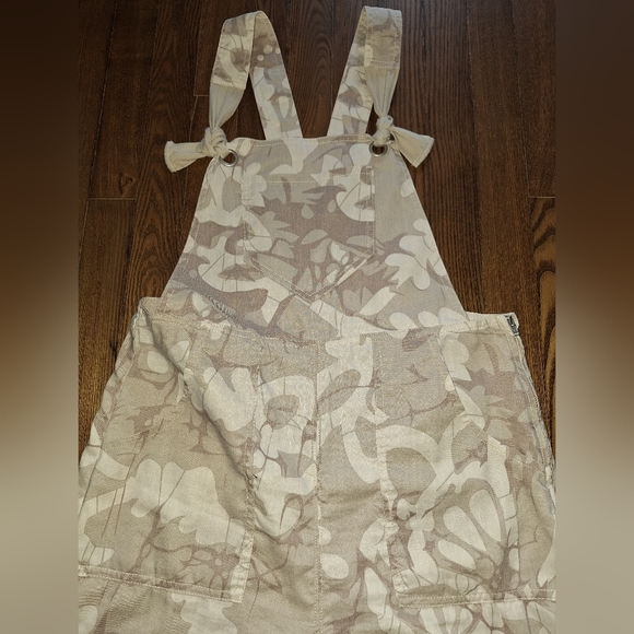 Anthropologie Maeve Wide Leg Linen Printed Tie Overalls Ivory Beige Flower - Picture 6 of 10